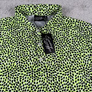 Sunday Swagger Polo Shirt Mens Medium Neon Green Black Spotted Golf Athletic NWT